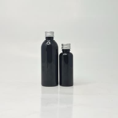 50ml-100ml Round Black Bottle - Alu Cap Silver