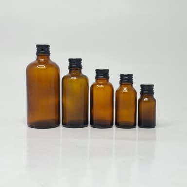 10ml-100ml Amber Glass Bottle - Alu Cap Black 