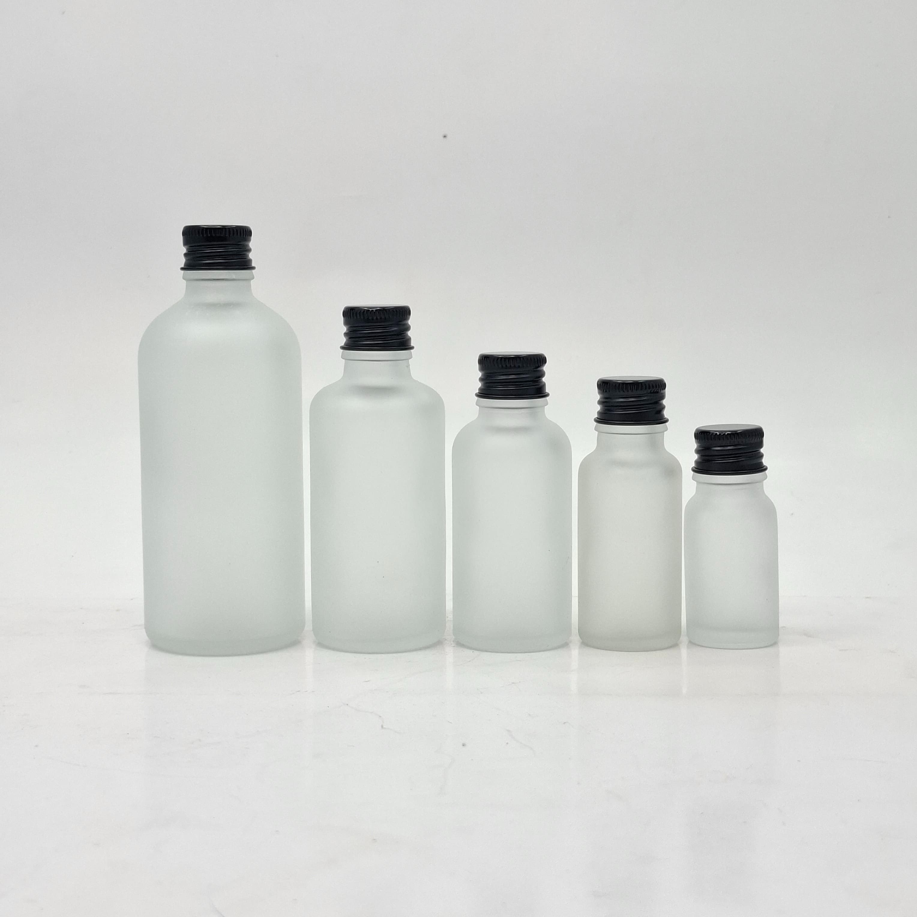 Main image of 10ml-100ml Frosted Glass Bottle - Alu Cap Black 