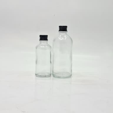 50ml-100ml Clear Glass Bottle - Alu Lid Black