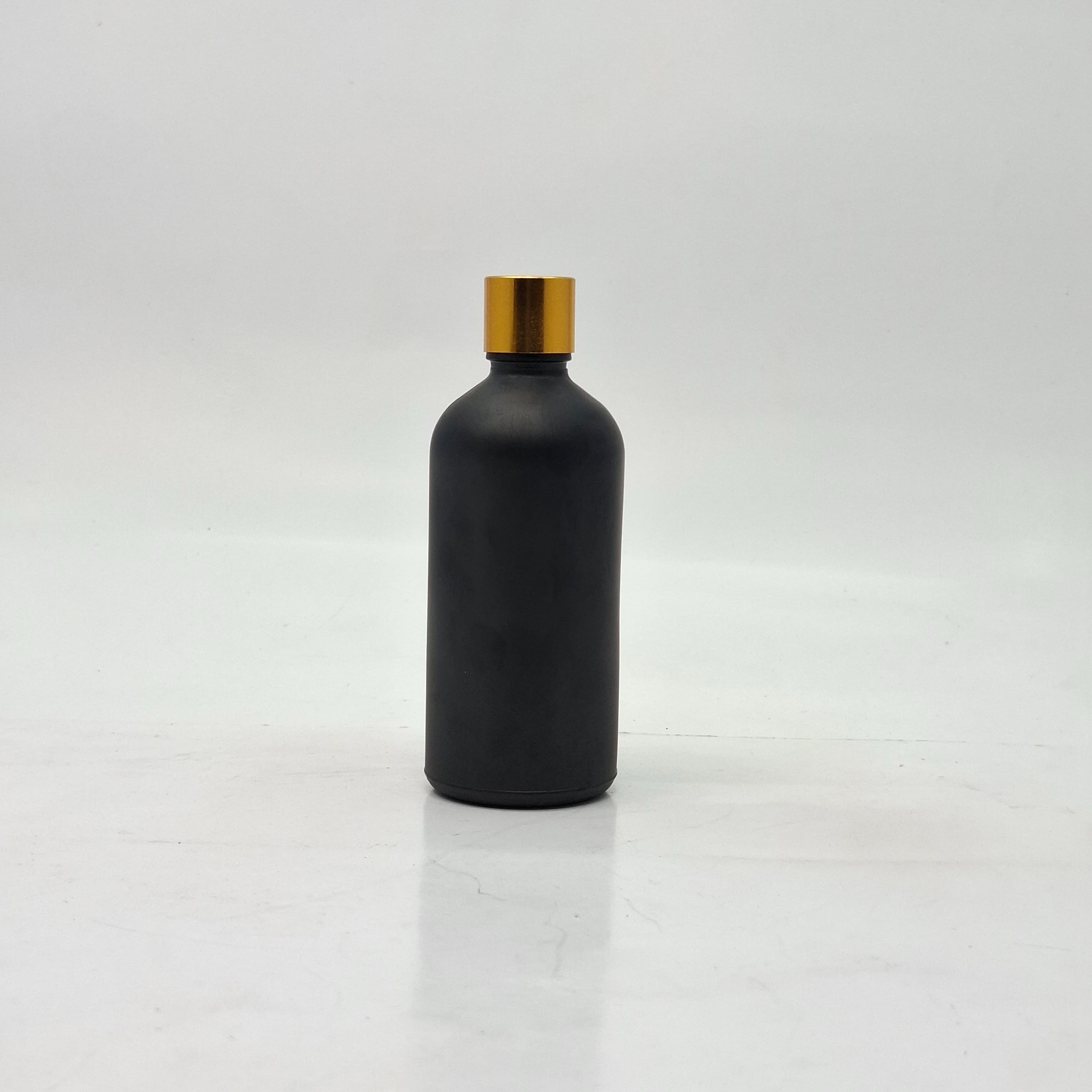 Main image of 100ml Black Glass Bottle -18mm Shine Gold Lid with insert