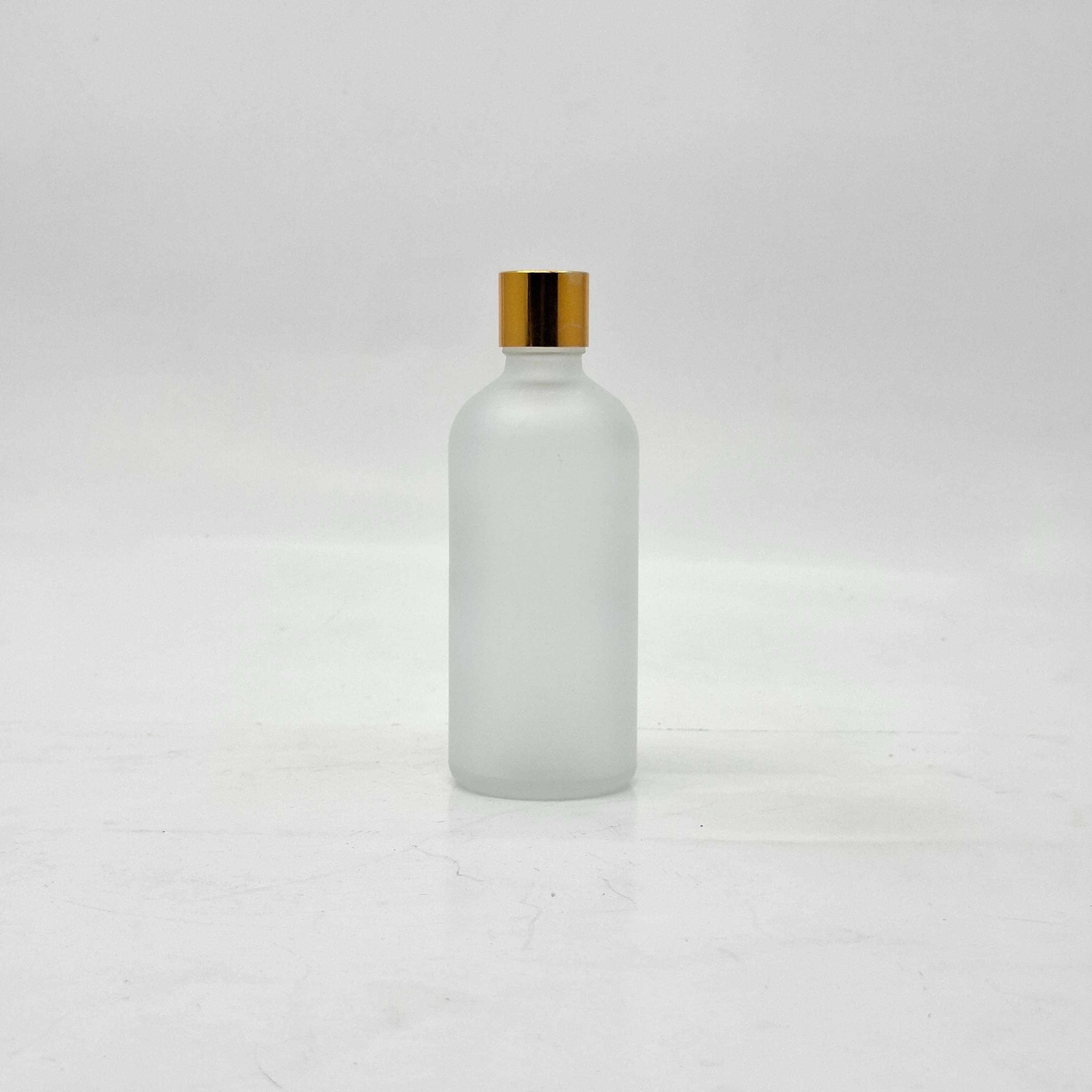 Main image of 100ml Frosted Glass Bottle -18mm Shine Gold Lid with insert