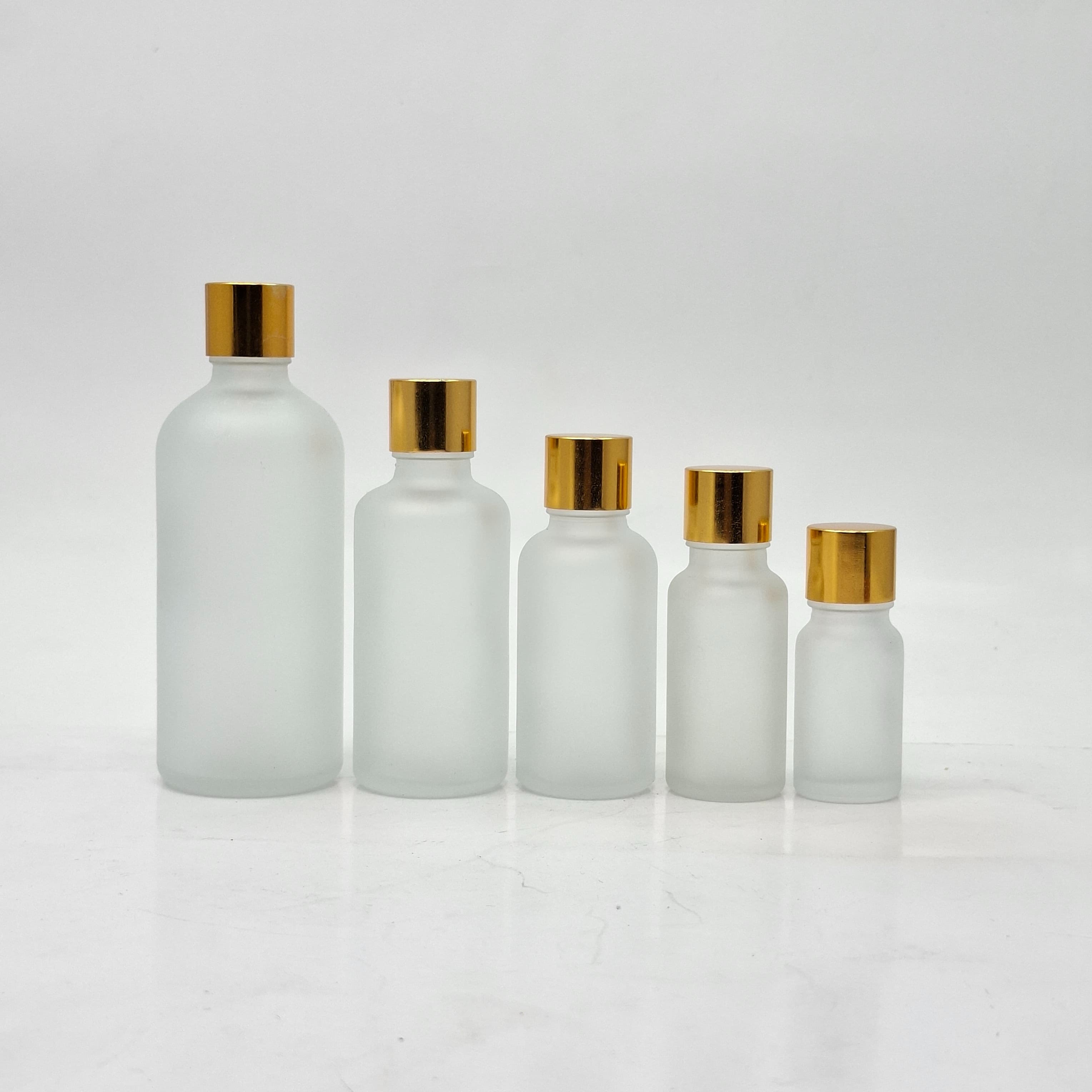 Main image of 10ml-100ml Frosted Glass Bottle - Shine Gold Lid
