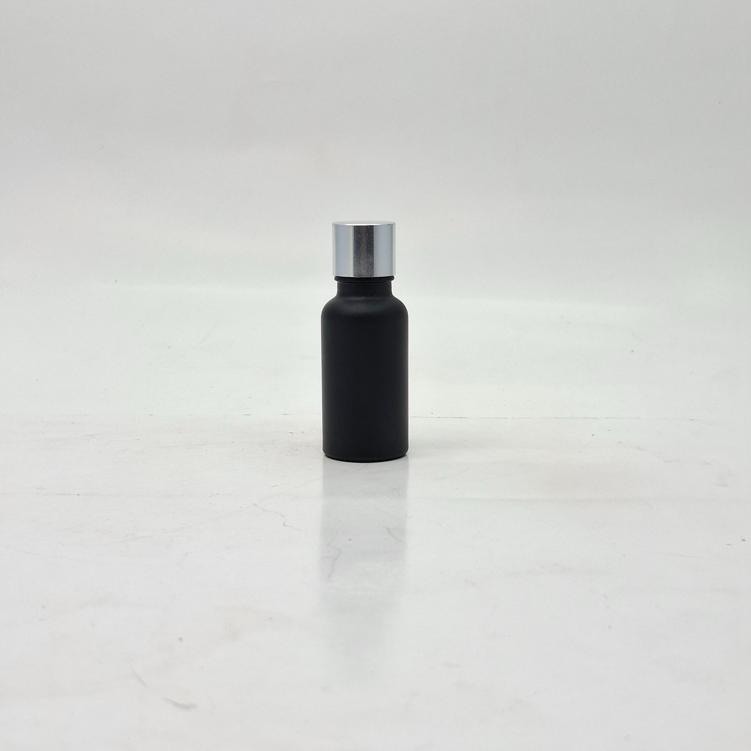 Main image of 20ml Black Glass Bottle -18mm Shine Silver Lid with insert