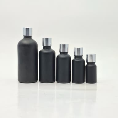 10ml-100ml Black Glass Bottle - Shine Silver Lid