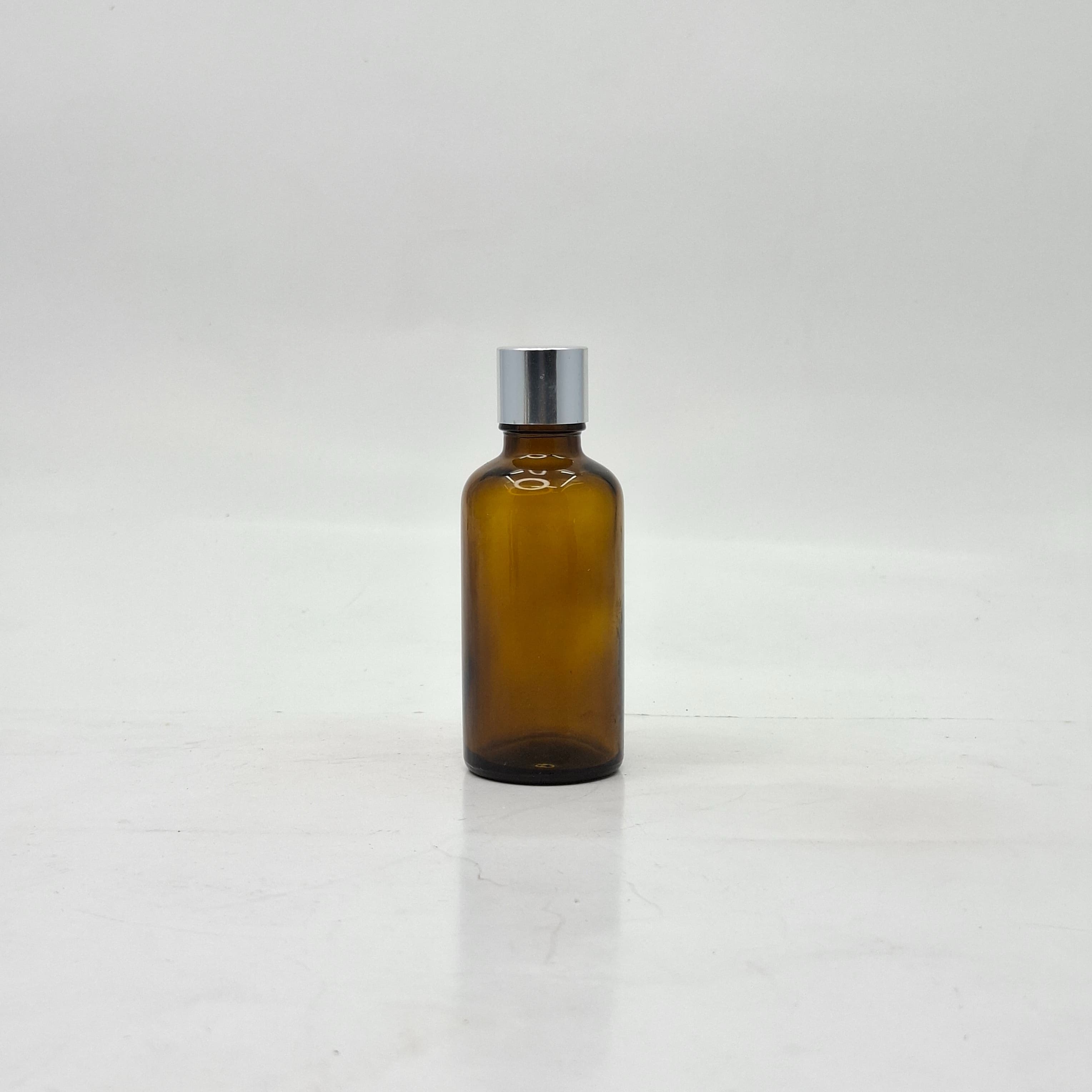 Main image of 50ml Amber Glass Bottle -18mm Shine Silver Lid with insert