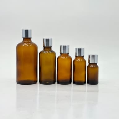 10ml-100ml Amber Glass Bottle - Shine Silver Lid