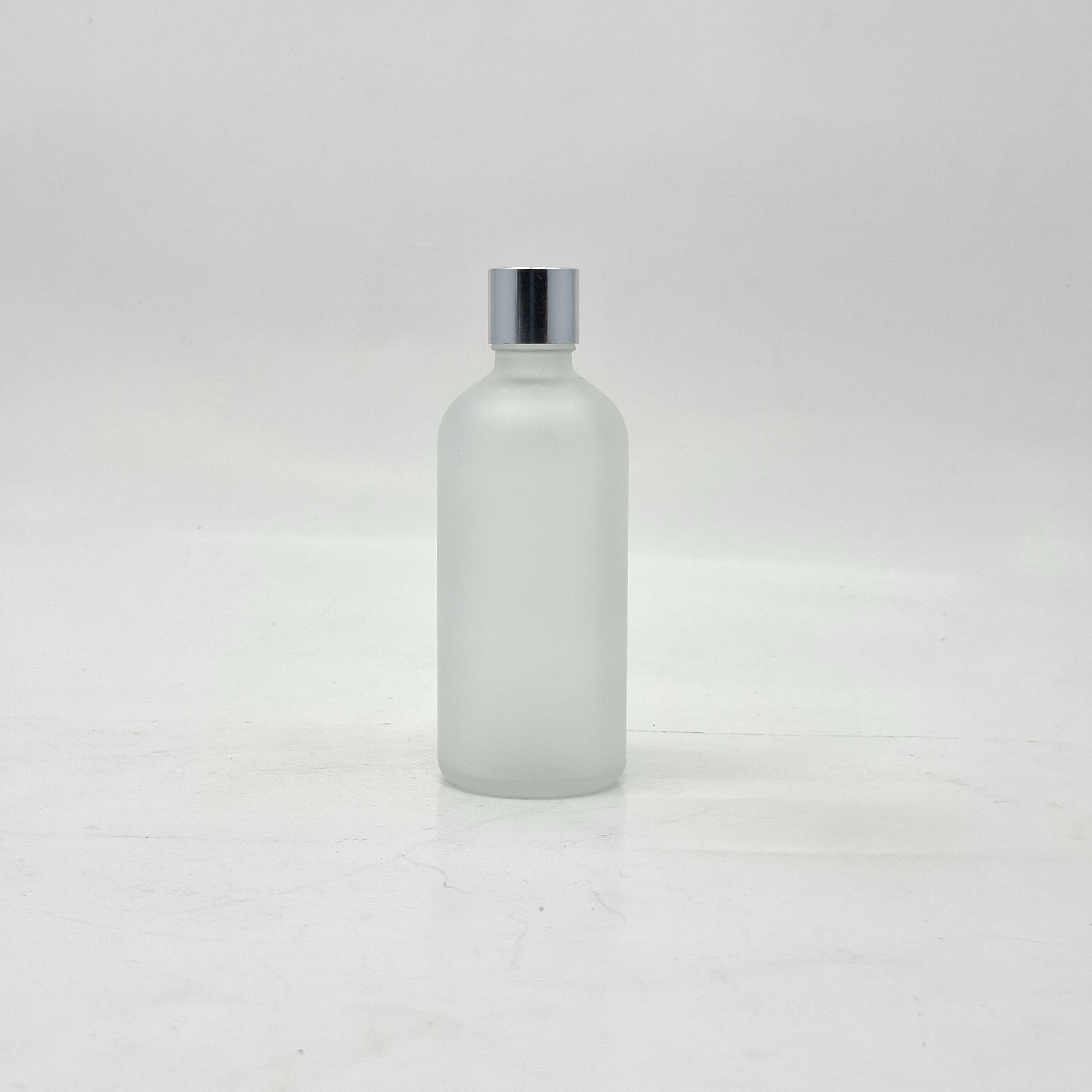 Main image of 100ml Frosted Glass Bottle -18mm Shine Silver Lid with insert