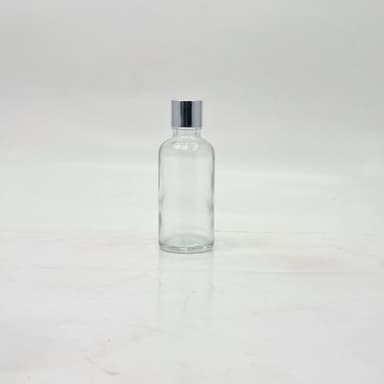 50ml Clear Glass Bottle -18mm Shine Silver Lid with insert