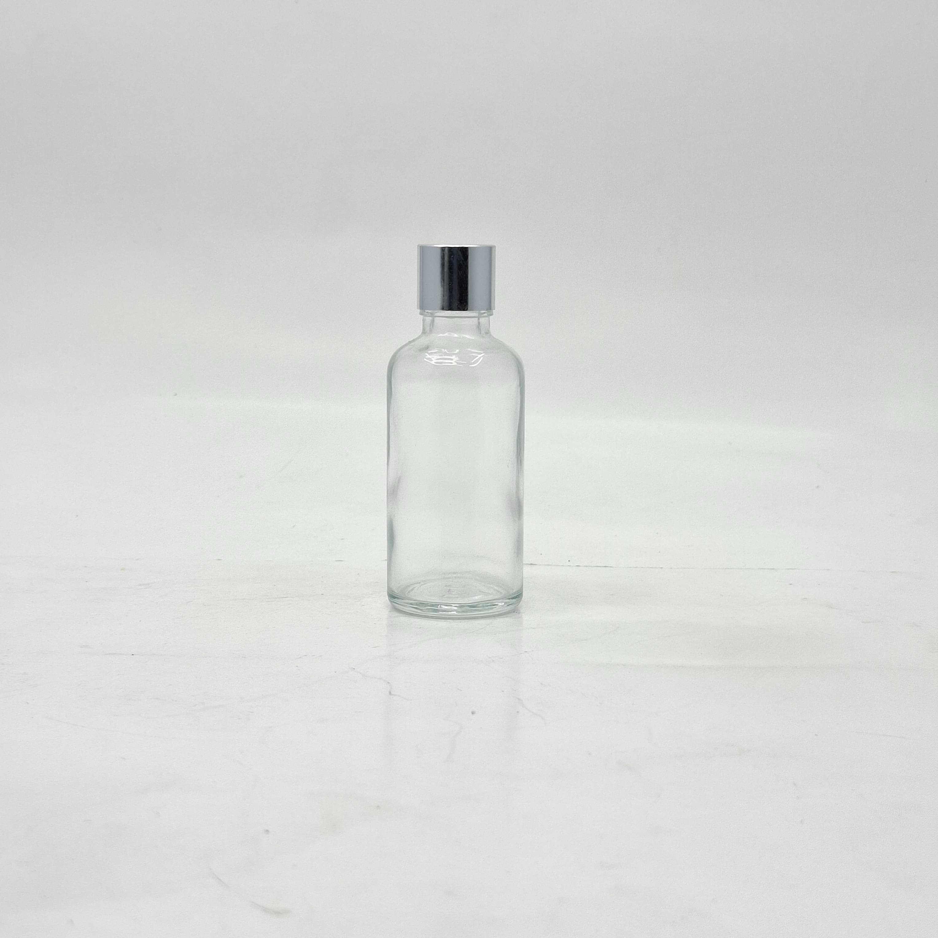 Main image of 50ml Clear Glass Bottle -18mm Shine Silver Lid with insert