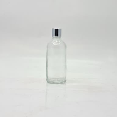 100ml Clear Glass Bottle - 18mm Shine Silver Lid with insert