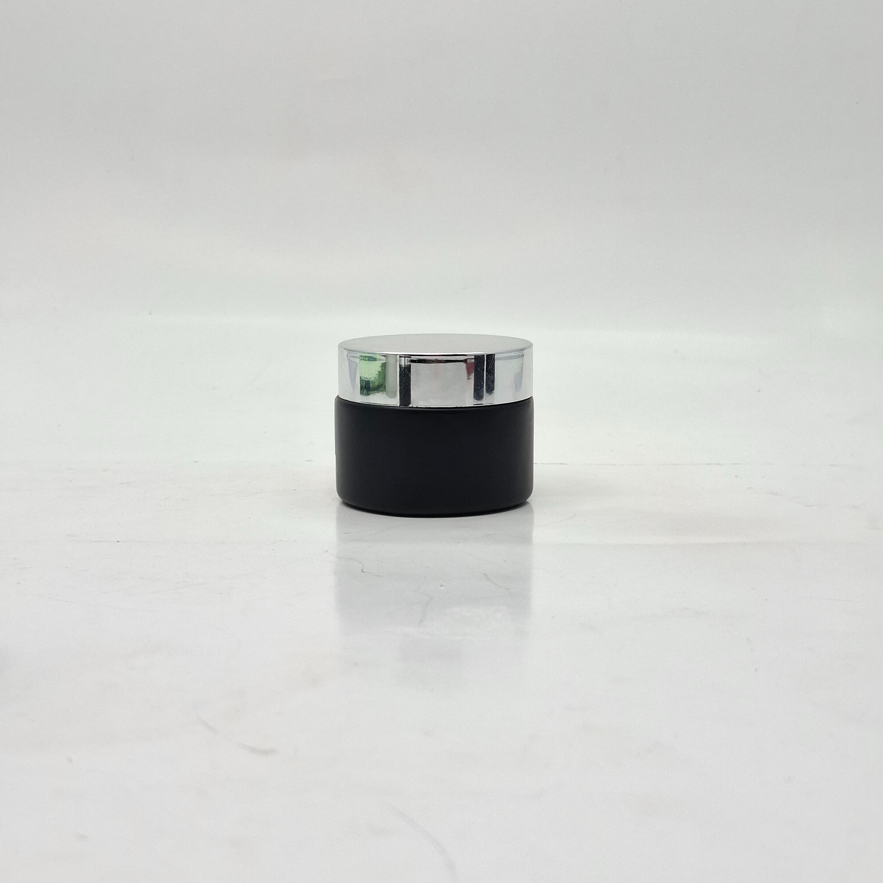 Main image of 50ml Black Glass Cream Container - Silver Lid