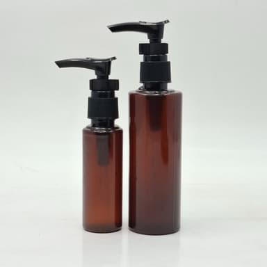 50ml-100ml Round Bottle Amber - Clip Pump Black