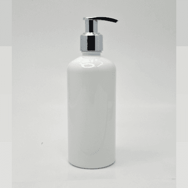 300ml Round White Bottle - Silver Pump