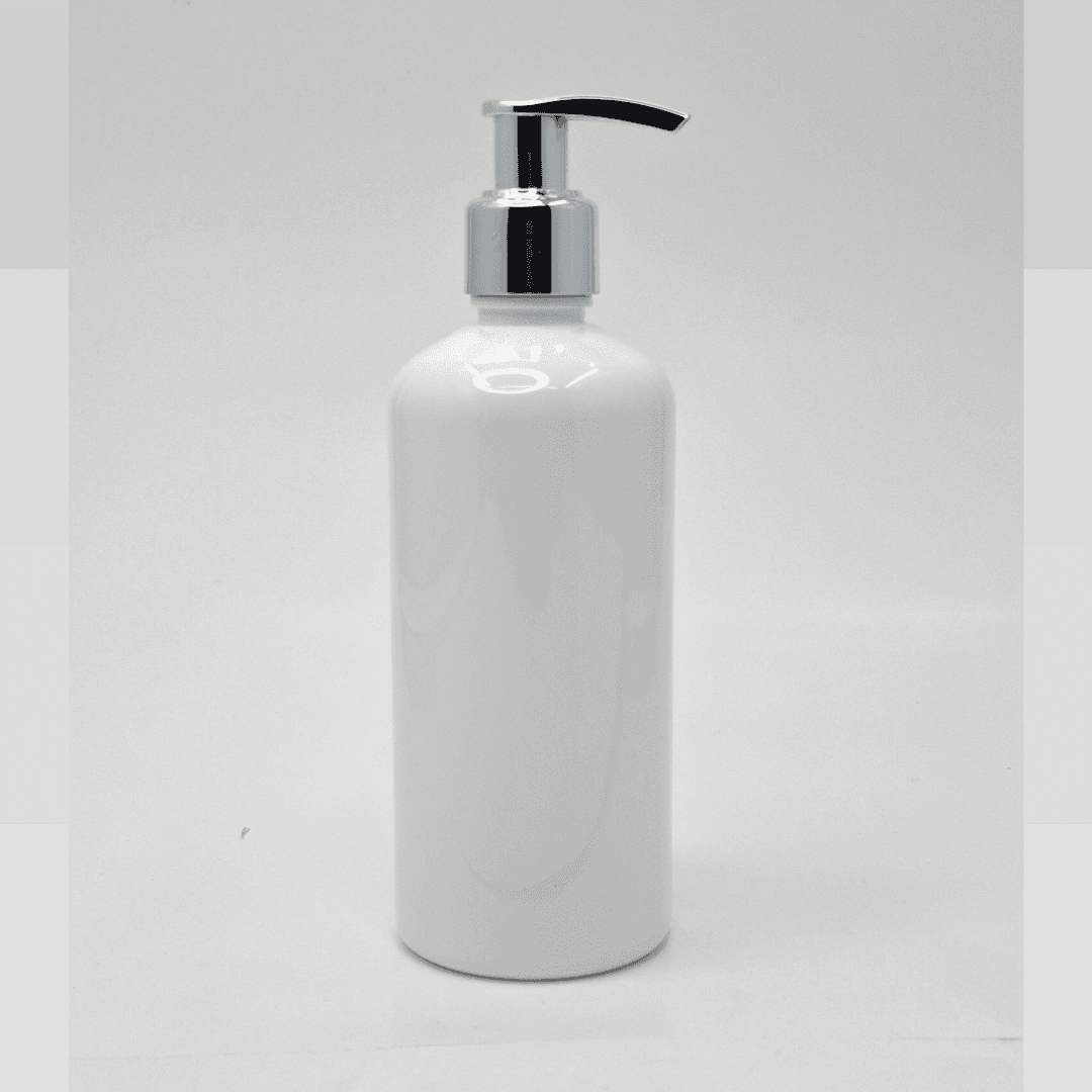 Main image of 300ml Round White Bottle - Silver Pump
