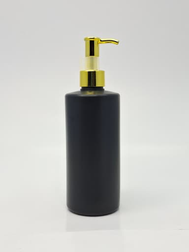 340ml Black HDPE Bottle - Gold Long Neck Pump