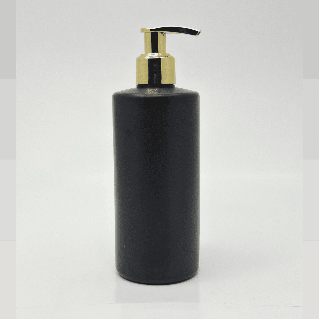 Main image of 340ml Black HDPE Bottle - Gold Pump