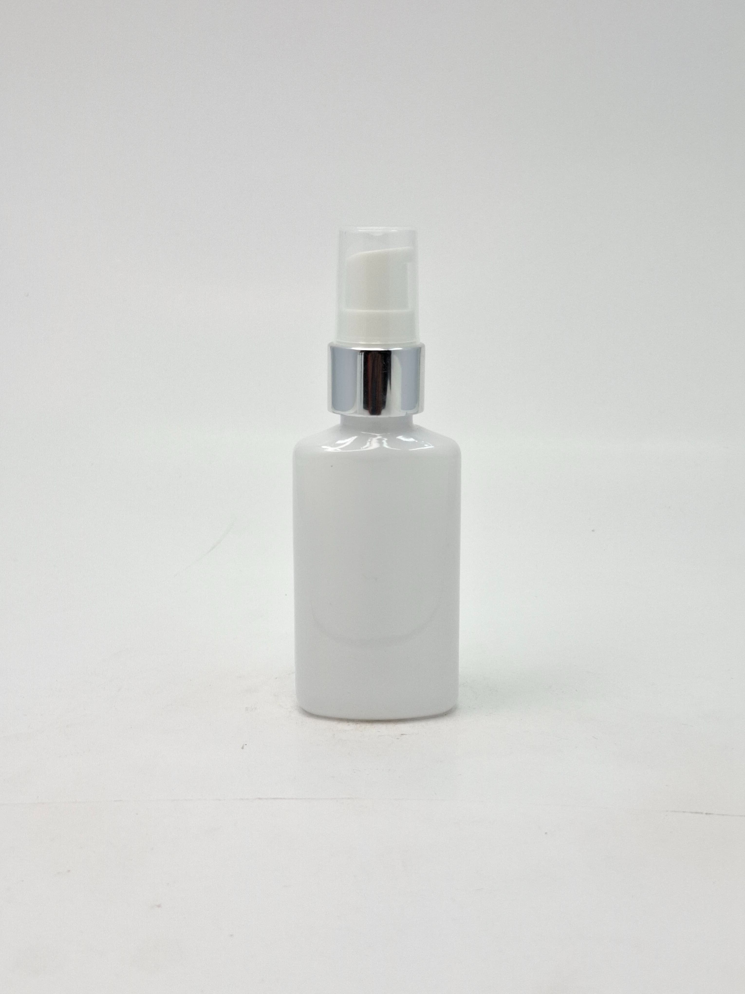 Main image of 50ml Oval Bottle White - Silver Pump