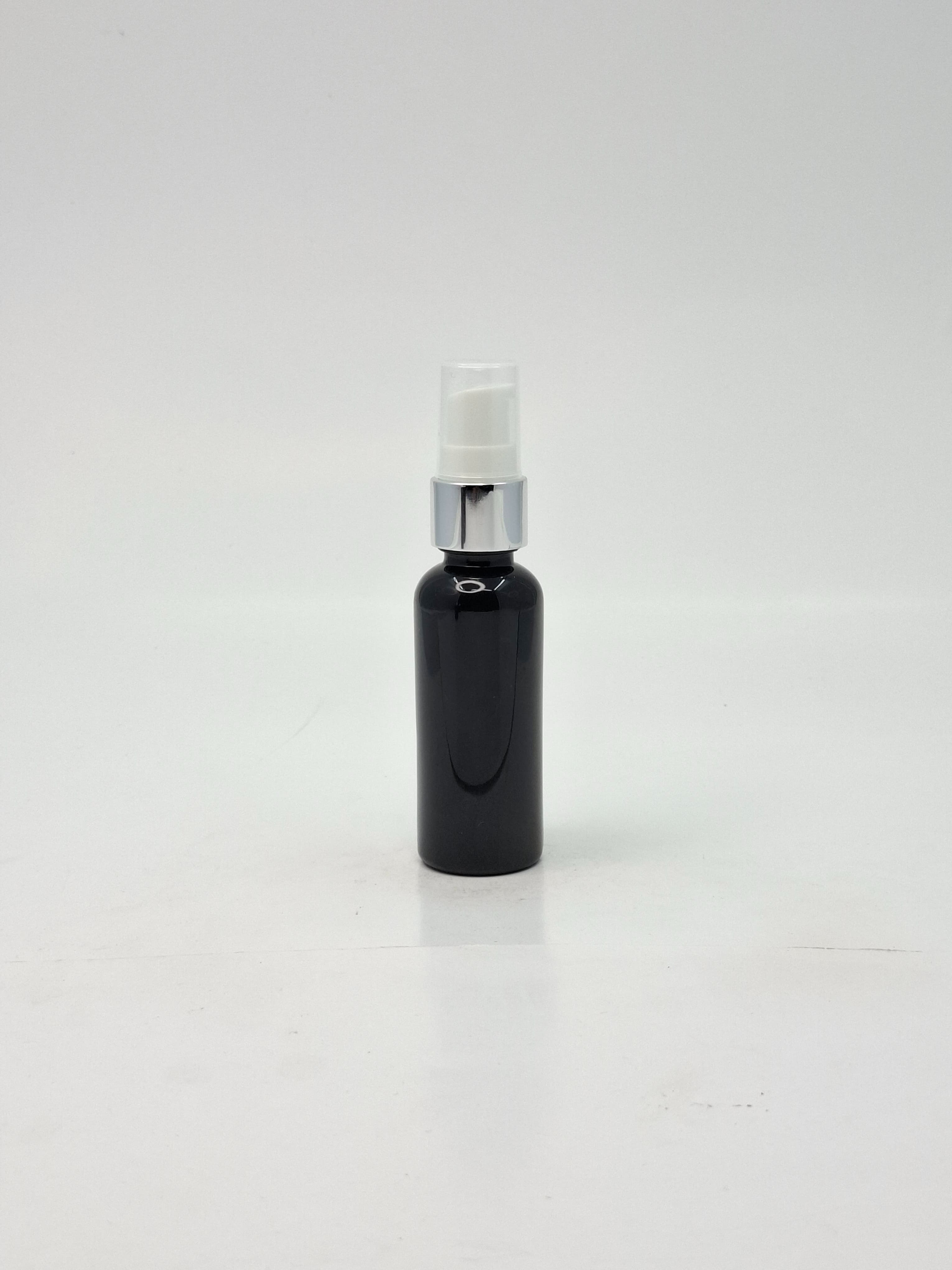 Main image of 50ml Round Bottle Black - Silver Pump 