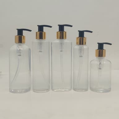 150ml-300ml Clear Bottles - Gold/Black Pump