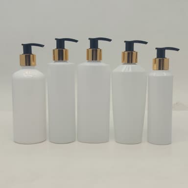 150ml-300ml Milk White Bottles - Gold/Black Pump