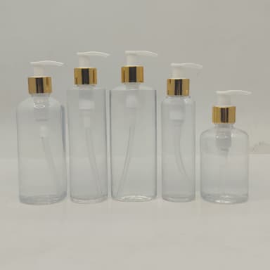 150ml-300ml Clear Bottles - Gold/White Pump