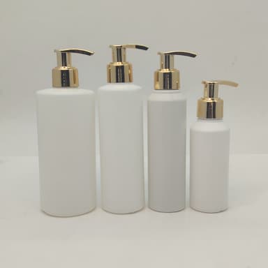 100ml-340ml Round HDPE White Bottle - Gold Pump