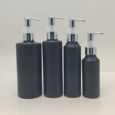 100ml-340ml HDPE Black Bottle - Silver Pump-Long Neck