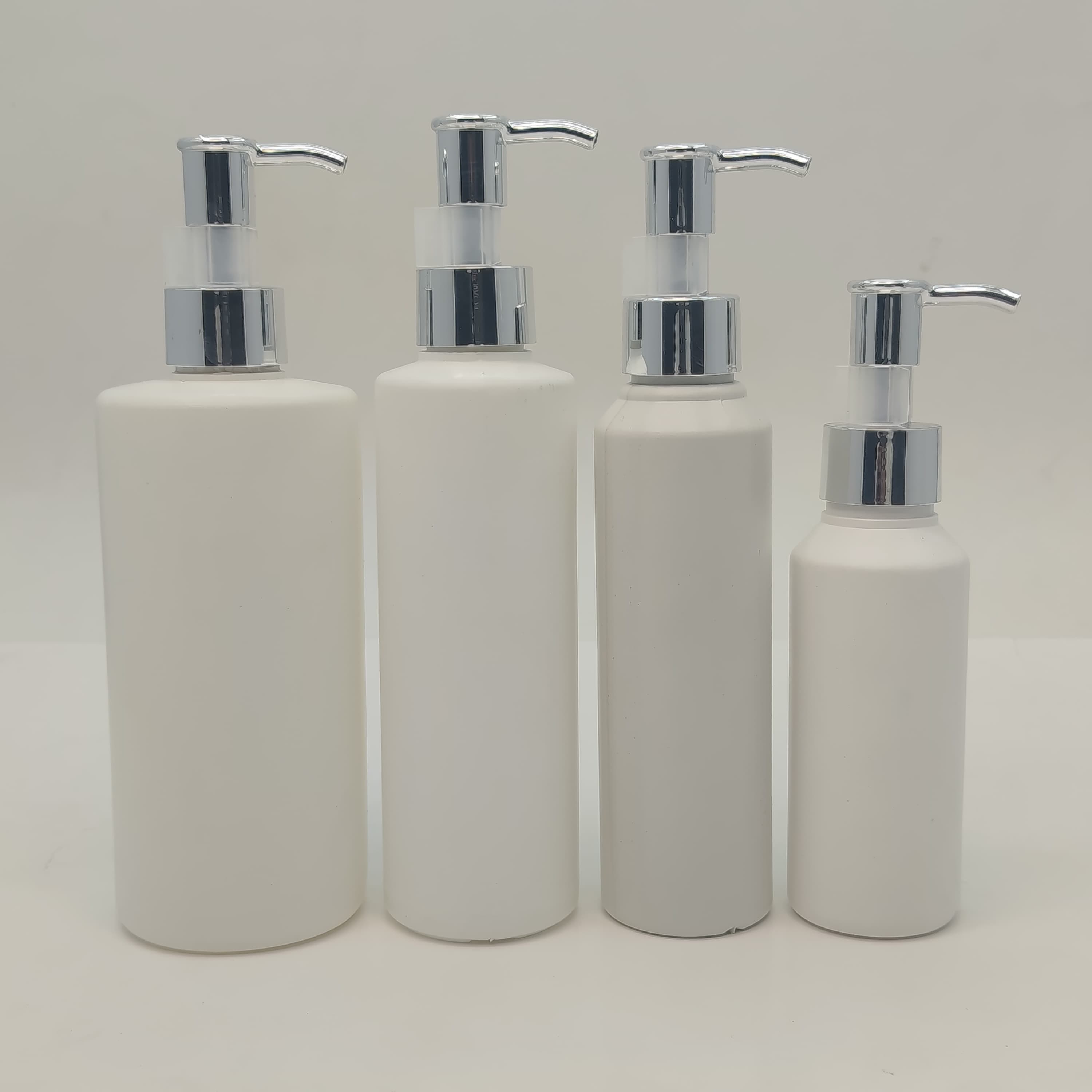 Main image of 100ml-340ml HDPE White  Bottle - Silver Pump-Long Neck