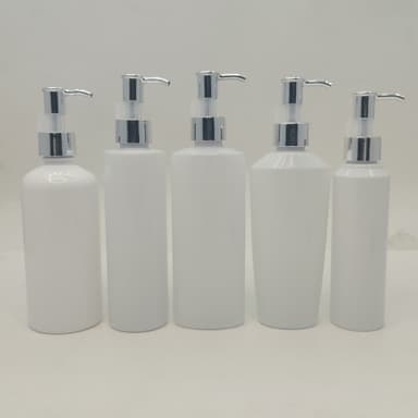 150ml-300ml Milk White Bottles - Silver Long Neck Pump