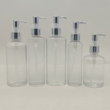 150ml-300ml Clear Bottles - Silver Long Neck Pump