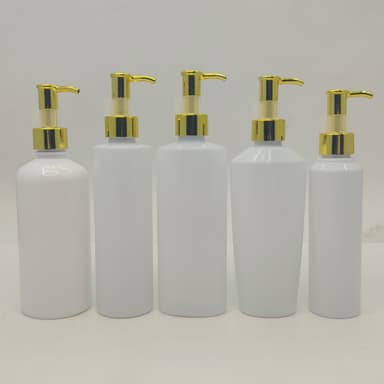 150ml-300ml Milk White Bottles - Gold Long Neck Pump 