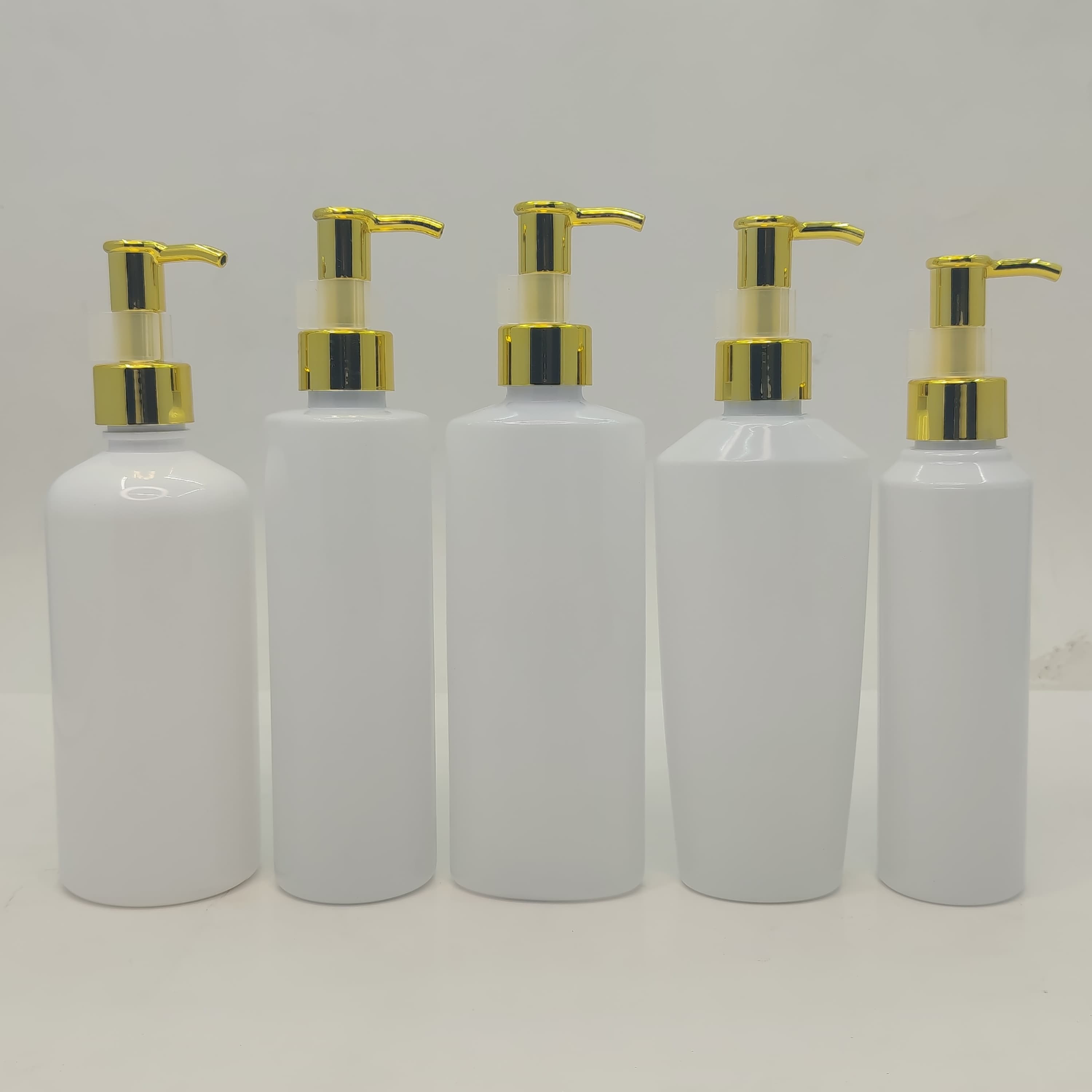 Main image of 150ml-300ml Milk White Bottles - Gold Long Neck Pump 