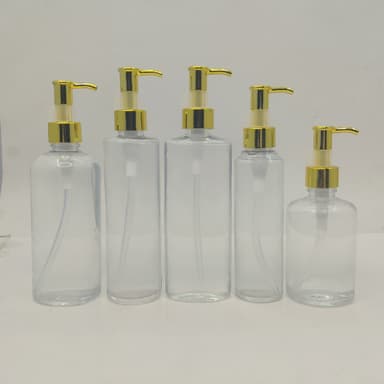 150ml-300ml Clear Bottles - Gold Long Neck Pump