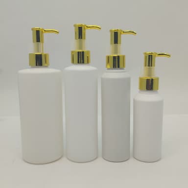 100ml-340ml HDPE White Bottle - Gold Pump-Long Neck