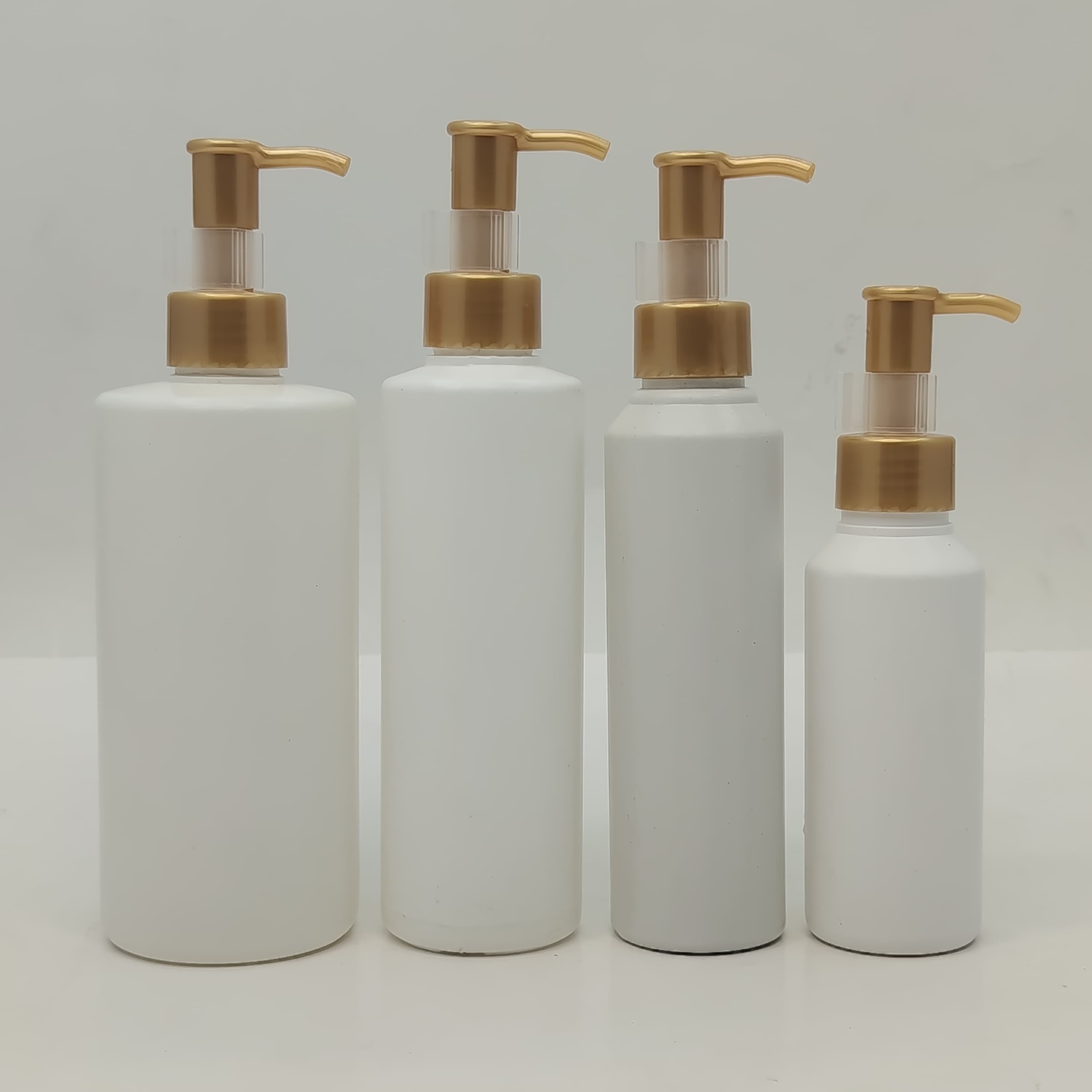 Main image of 100ml-340ml HDPE White Bottle- Gold Cream Pump-Long Neck