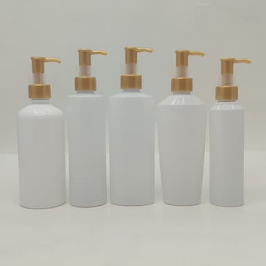 150ml-300ml Milk White Bottles - Gold Cream Pump-Long Neck