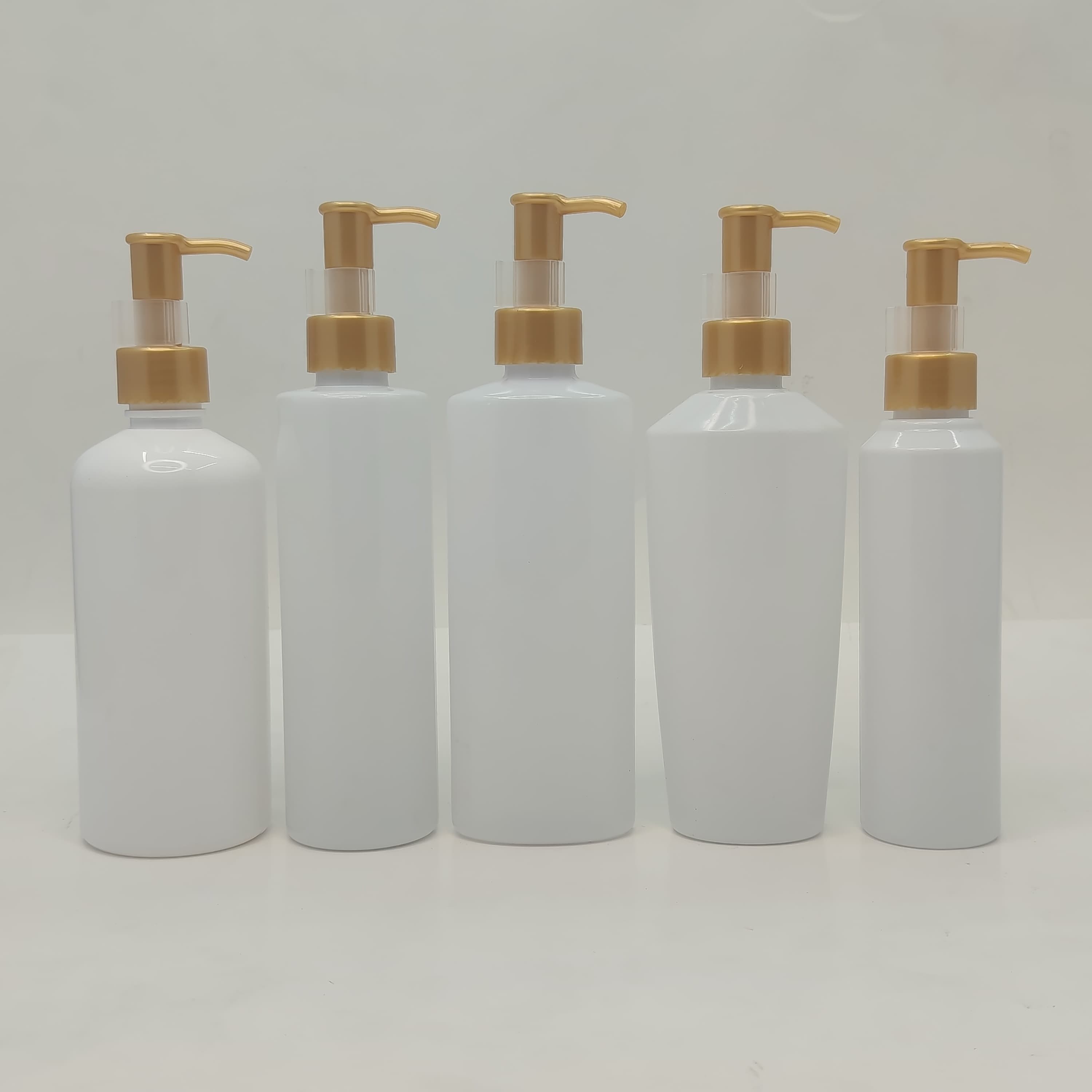 Main image of 150ml-300ml Milk White Bottles - Gold Cream Pump-Long Neck