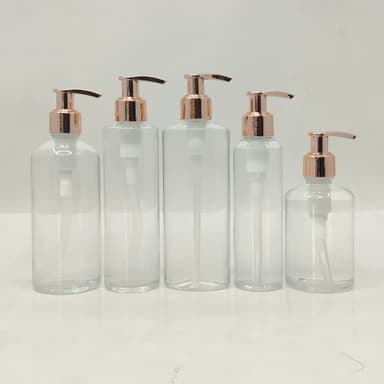 150ml-300ml Clear Bottles - Rose Gold Pump