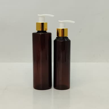150ml-200ml Round Amber Bottle - Gold White Pump