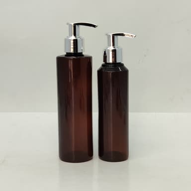 150ml-200ml Round Amber Bottle - Silver Pump