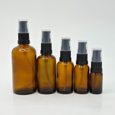 Amber Glass Bottle - Cream Pump Black 