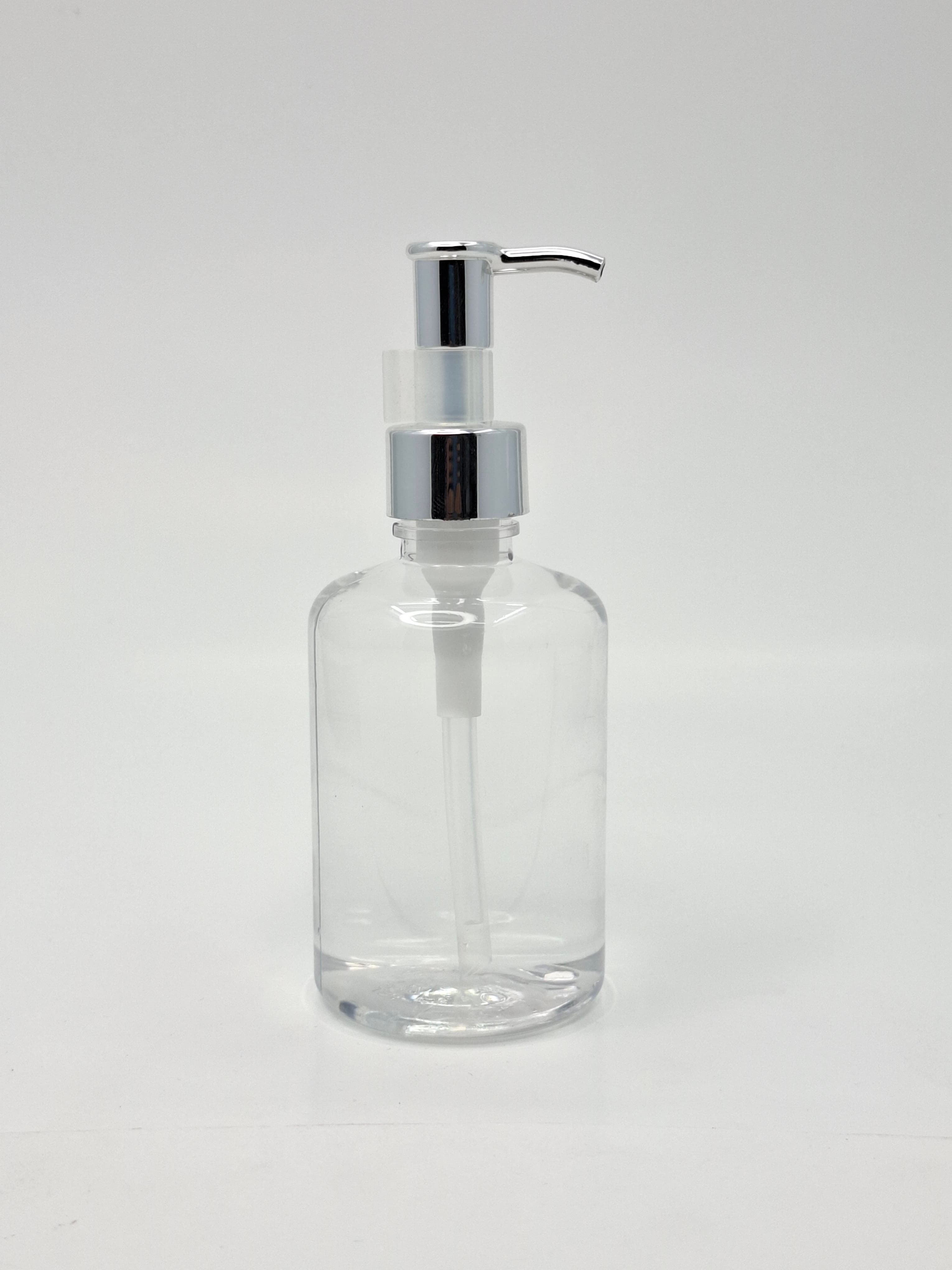 Main image of 200ml Pet Bottle Short - 24mm Silver UV Coated Pump - Long Neck
